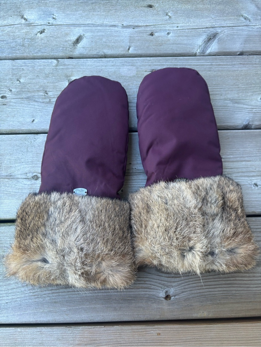 Women's Med Large Pajar Real Rabbit Fur Mittens Suede Winter Mitts Burgundy